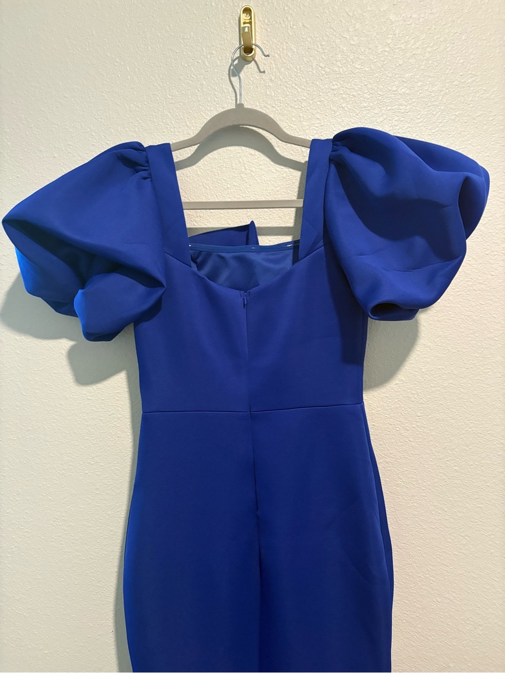 Royal Blue Puff-Sleeve Mermaid Maxi Dress with Waist Bow - Picture 3 of 5